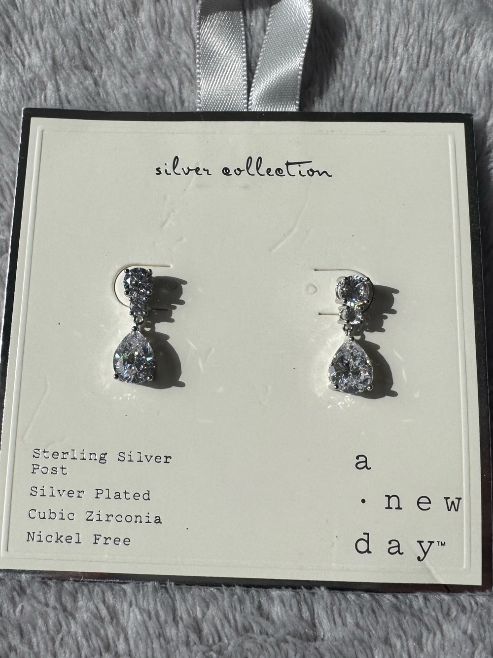 A New Day Silver Collection Dangling Pear  Cut Cubic Zirconia Earrings